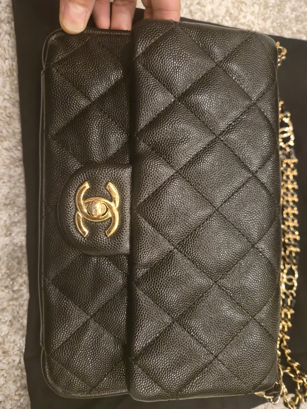 CHANEL Black Mini Flap 2022/2023 Cruise Calfskin CAVIER GRAINED Goldtone Hardwar